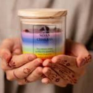 Henna Seven Chakras Multicolor Candle‎ With Chakra Stones NEW in Box